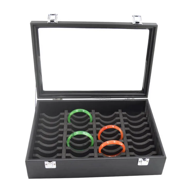 40 Bracelets Jewelry Organizer Jewellery Box with Clear Glass Lid for Showing Made of PU Glasses and Plastic