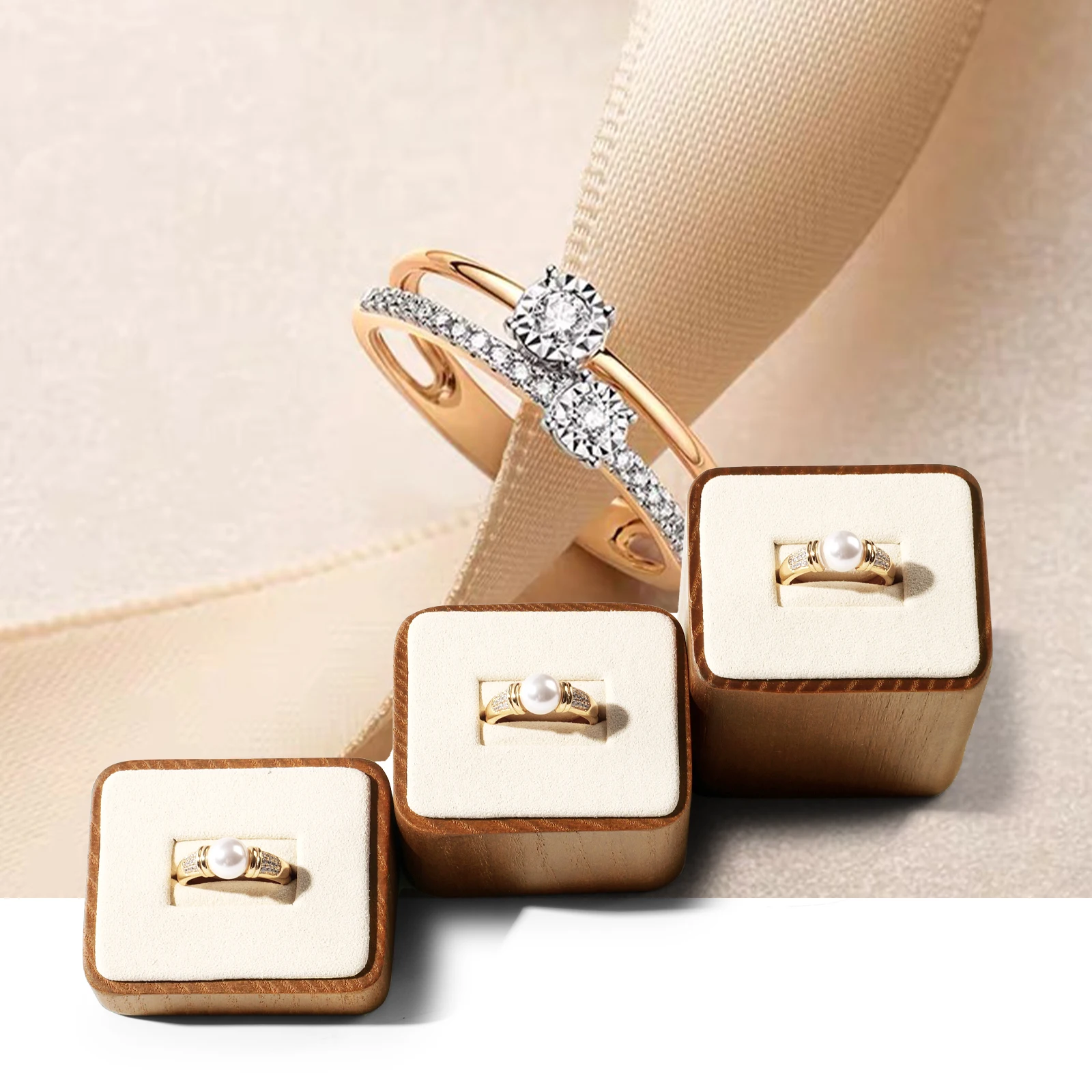Oirlv Wooden Jewelry Organizer Rack Ring Storage Stand Ring Display Rack 3 Piece Set Jewelry Holder Ring Photography Props