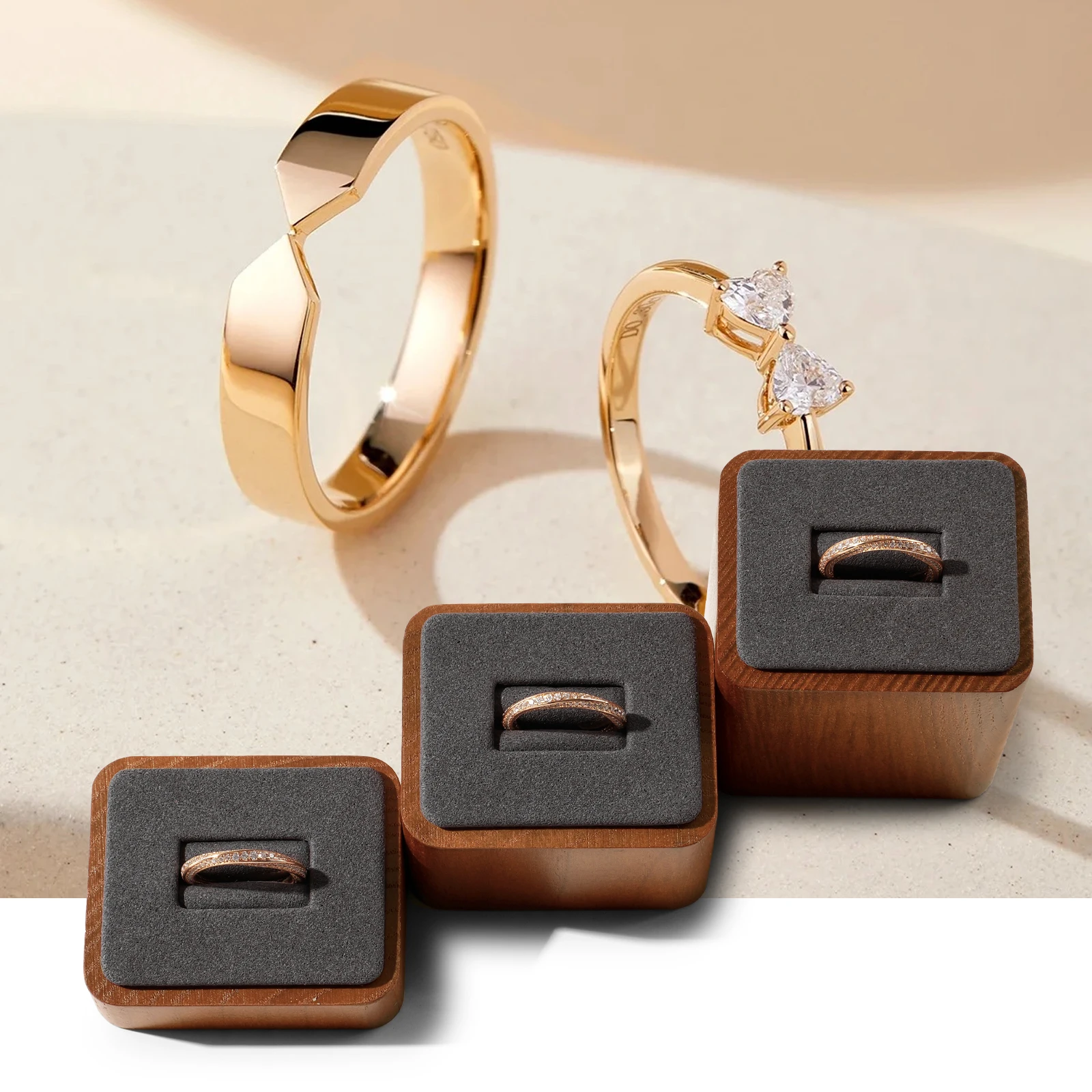 Oirlv Wooden Jewelry Organizer Rack Ring Storage Stand Ring Display Rack 3 Piece Set Jewelry Holder Ring Photography Props