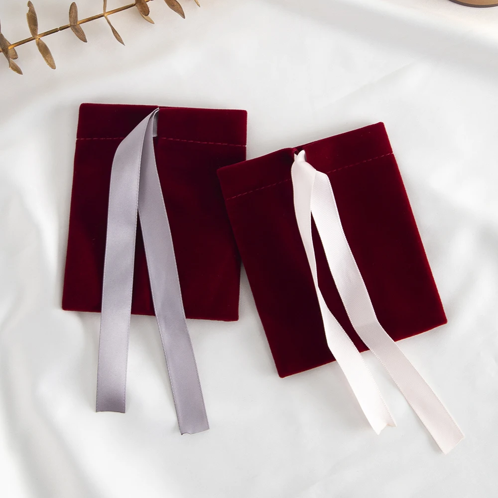 10Pcs Burgundy Jewelry Velvet Bag For Rings Earrings Stud Pendant Bracelet Phone Packaging Pouch Wedding Favors Pocket Organizer
