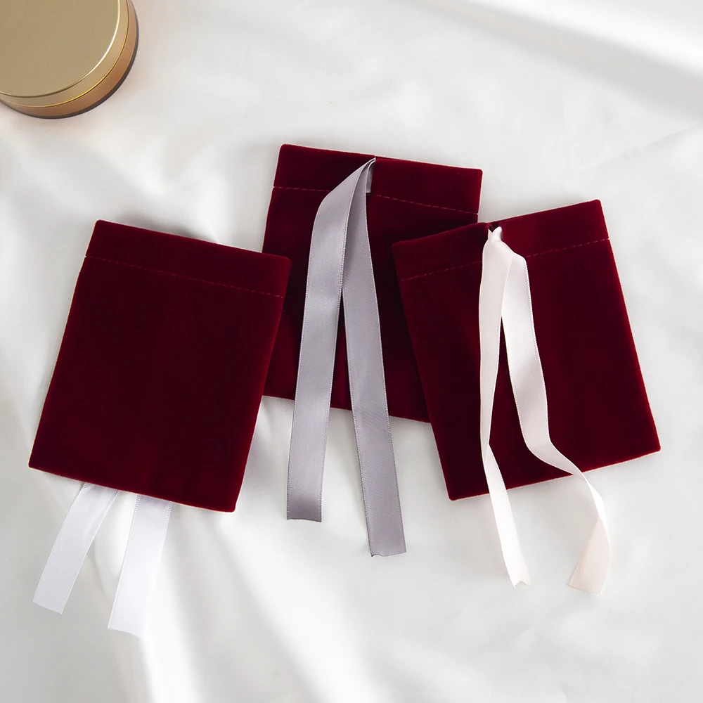 10Pcs Burgundy Jewelry Velvet Bag For Rings Earrings Stud Pendant Bracelet Phone Packaging Pouch Wedding Favors Pocket Organizer