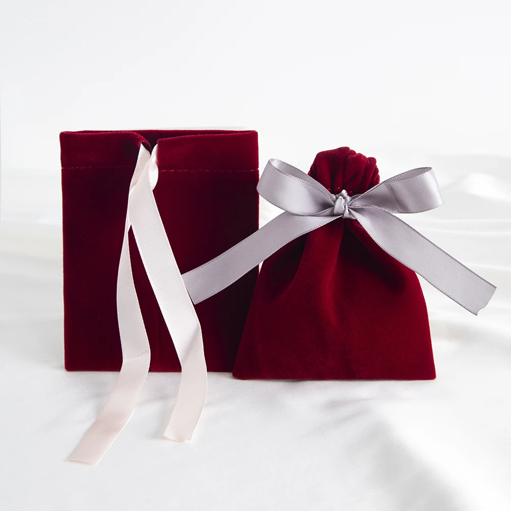 10Pcs Burgundy Jewelry Velvet Bag For Rings Earrings Stud Pendant Bracelet Phone Packaging Pouch Wedding Favors Pocket Organizer