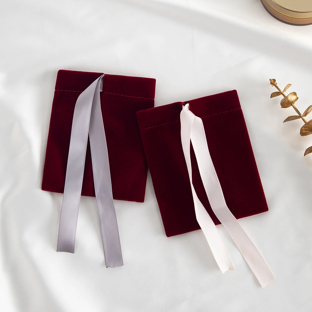 10Pcs Burgundy Jewelry Velvet Bag For Rings Earrings Stud Pendant Bracelet Phone Packaging Pouch Wedding Favors Pocket Organizer