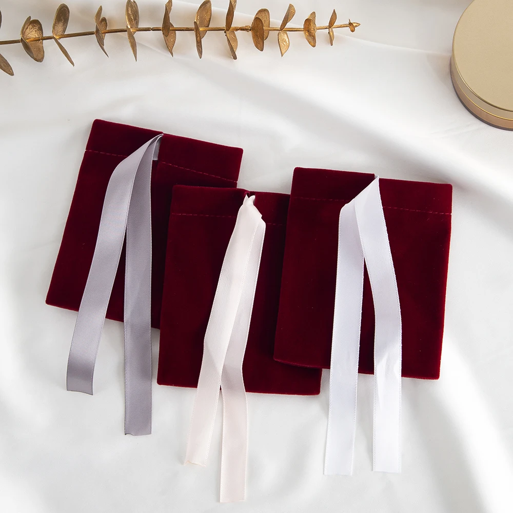 10Pcs Burgundy Jewelry Velvet Bag For Rings Earrings Stud Pendant Bracelet Phone Packaging Pouch Wedding Favors Pocket Organizer