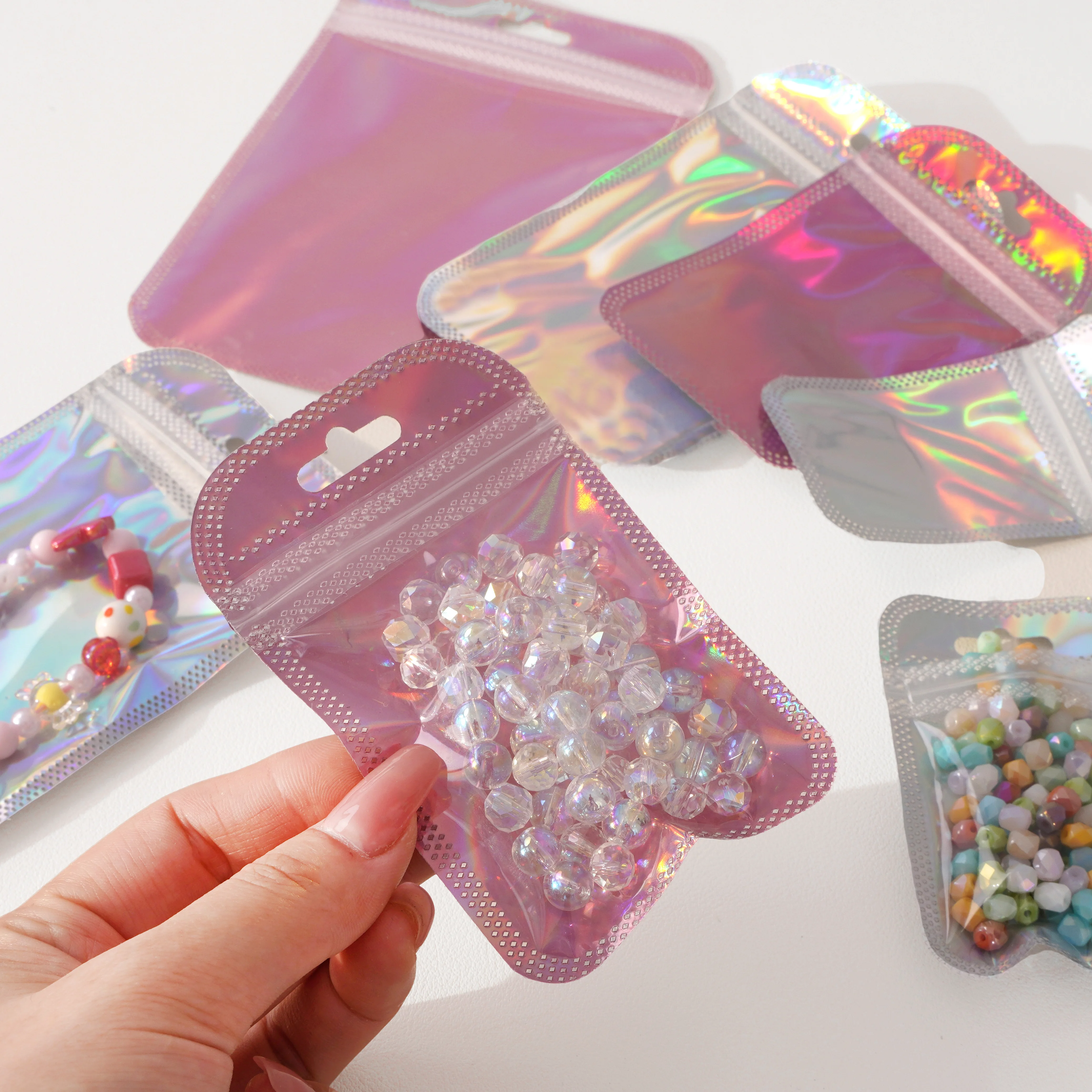 10Pcs/Lot Thicken Zip Lock Bags Colorful Resealable Laser Packaging Bag Plastic Pouch For Beads Jewelry Display Gift Storage Bag