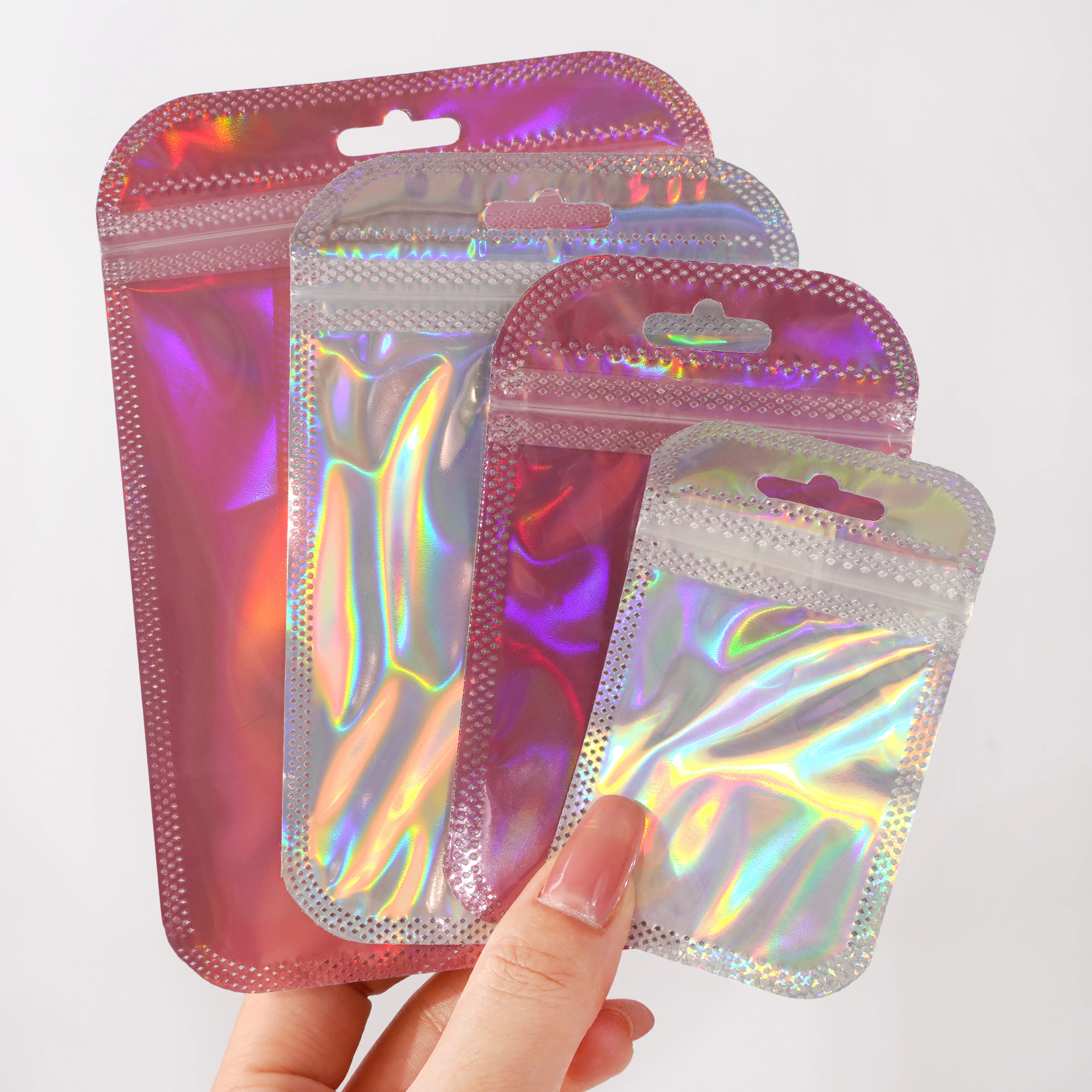 10Pcs/Lot Thicken Zip Lock Bags Colorful Resealable Laser Packaging Bag Plastic Pouch For Beads Jewelry Display Gift Storage Bag