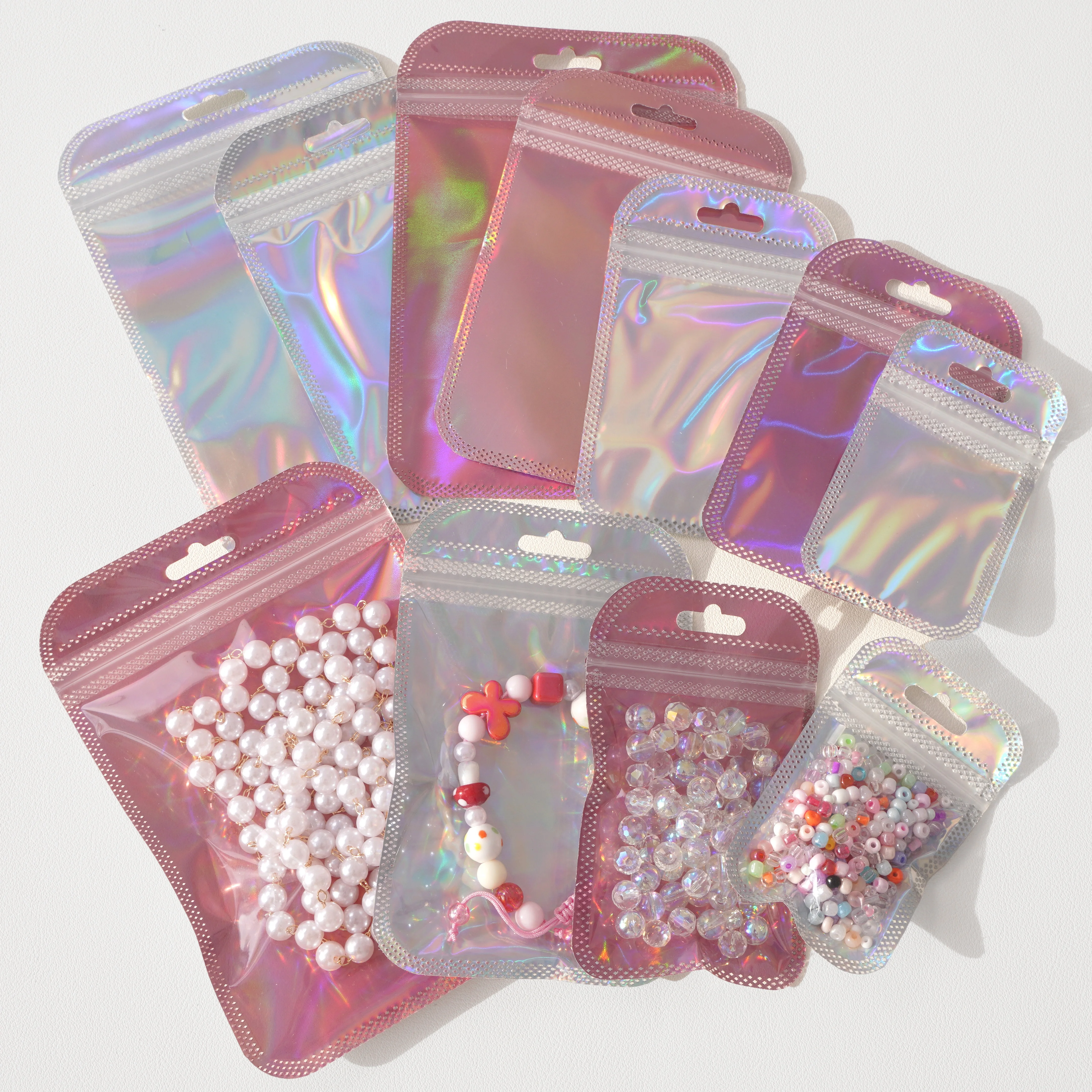 10Pcs/Lot Thicken Zip Lock Bags Colorful Resealable Laser Packaging Bag Plastic Pouch For Beads Jewelry Display Gift Storage Bag