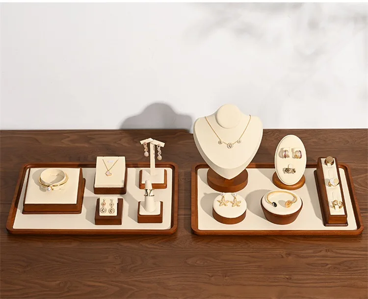Wooden Jewelry Display Props Counter Exquisite Beaded Jade Jewelry Display Set Storage Props