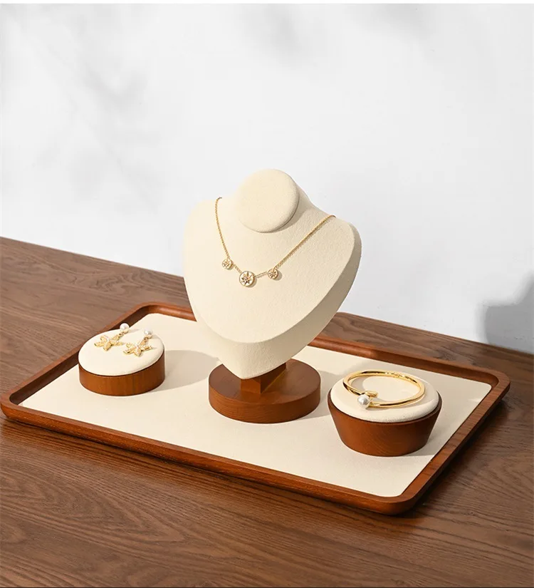 Wooden Jewelry Display Props Counter Exquisite Beaded Jade Jewelry Display Set Storage Props