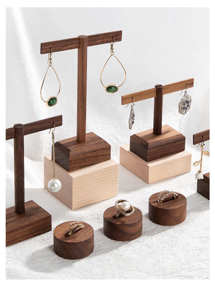 Wooden Earring Jewelry Holder Walnut Earring Organizer Hanging Stand Ring Display Stand Box Case Rack Jewellery Hanger Props