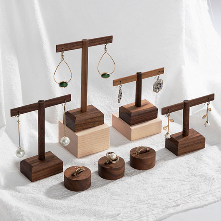Wooden Earring Jewelry Holder Walnut Earring Organizer Hanging Stand Ring Display Stand Box Case Rack Jewellery Hanger Props