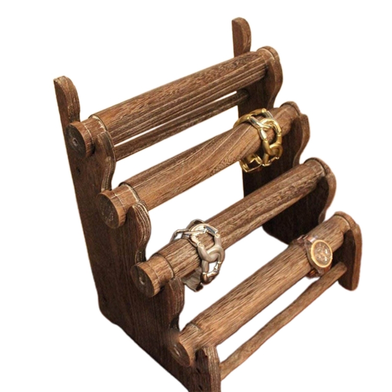4 Tier Wooden Display Jewelry Accessory Stand Jewelry Bracelet Holder Bangle Watch Necklace Storage Jewelry Holder Stand Display