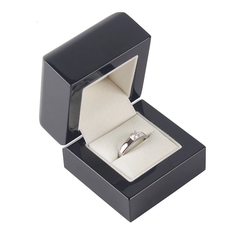 Hot Sale High Gloss Piano Lacquer Finish Wood Wedding Ring Earrings Jewelry Box Small Luxury Jewellery Gift Storage Display Case
