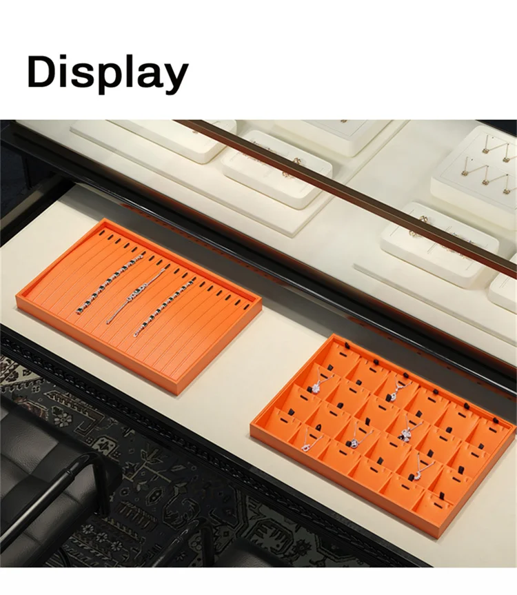 Oirlv Jewelry Tray Leather Necklace Display Bracelet Ring Watch Drawer Organizer Showcase Jewelry Display Tray Stackable Storage