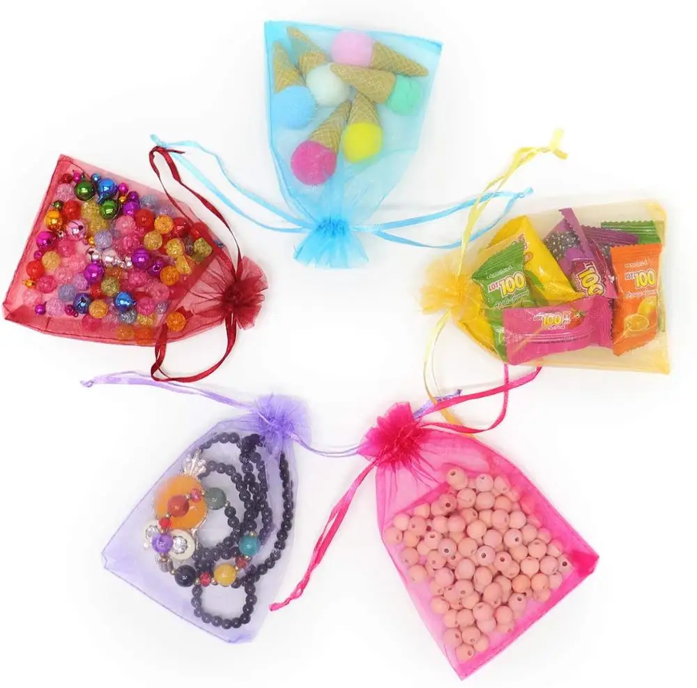 50Pcs Organza Bag Jewelry Packaging Gift Candy Wedding Party Goodie Packing Favors Pouches Drawable Bags Present Sweets Pouches