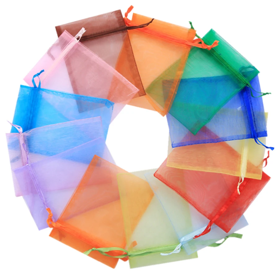 50Pcs Organza Bag Jewelry Packaging Gift Candy Wedding Party Goodie Packing Favors Pouches Drawable Bags Present Sweets Pouches