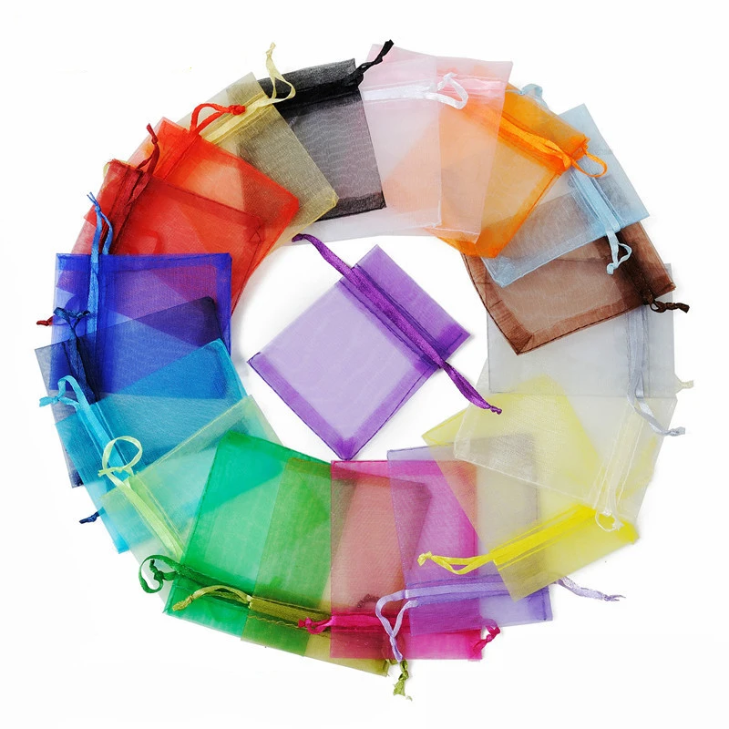 50Pcs Organza Bag Jewelry Packaging Gift Candy Wedding Party Goodie Packing Favors Pouches Drawable Bags Present Sweets Pouches