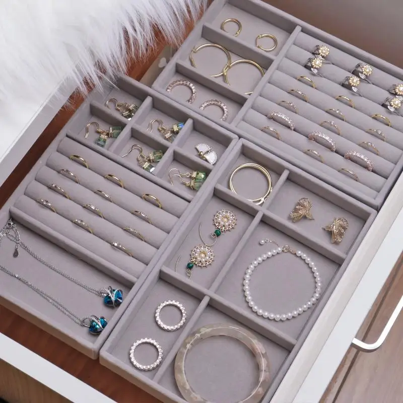 Velvet Tray for Jewelry Ring Earring Necklace Display Tray Bracelet Organizer Diy Handicraft Accessoriess Jewelry Storage Case