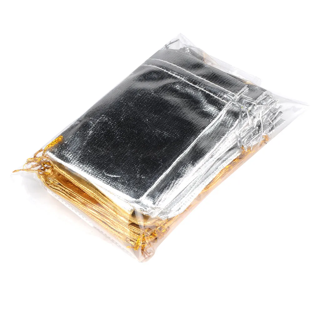 25pcs 7x9cm 9x12cm 10x15cm Jewelry Packing Gold Color Foil Cloth Drawstring Storage Bag Wedding Gift Bags & Pouches Wholesale