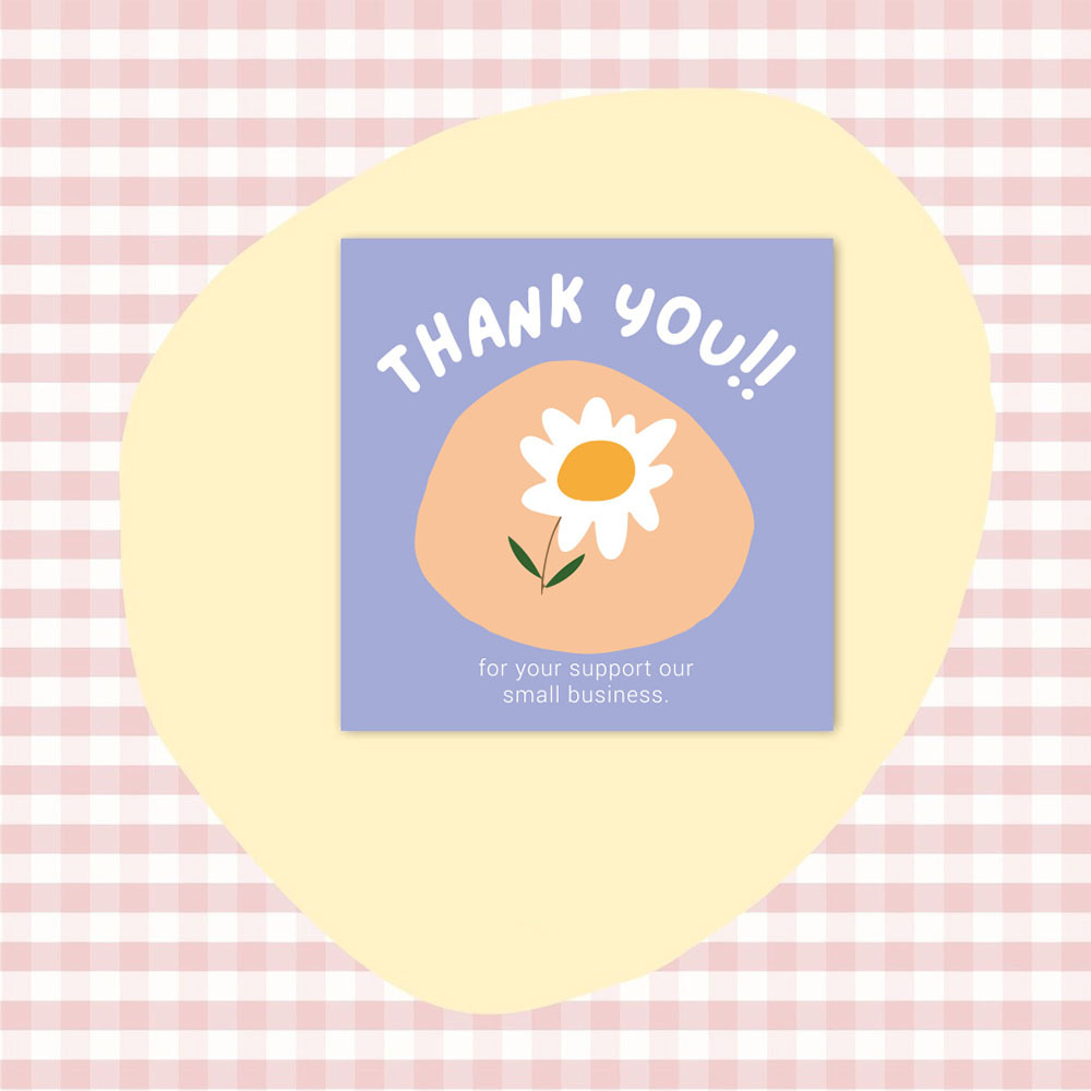 50pcs 6x6cm Pink Cartoon Square Thank You Card For Small Businesses Gift Box Greeting Decoration Packaging Wholesale Supplies