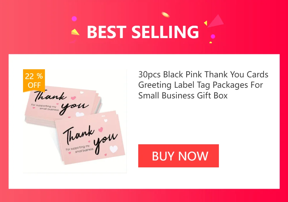 50pcs 6x6cm Pink Cartoon Square Thank You Card For Small Businesses Gift Box Greeting Decoration Packaging Wholesale Supplies