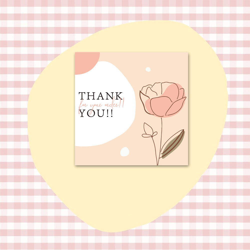 50pcs 6x6cm Pink Cartoon Square Thank You Card For Small Businesses Gift Box Greeting Decoration Packaging Wholesale Supplies