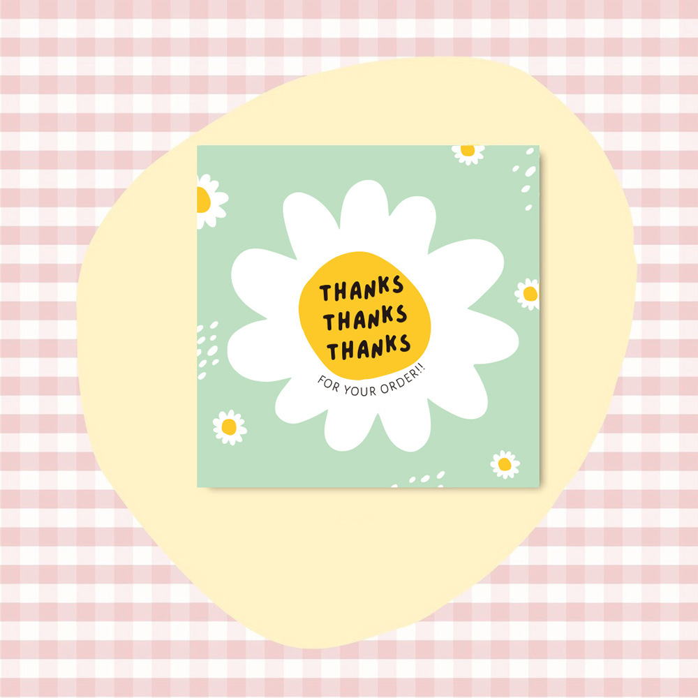 50pcs 6x6cm Pink Cartoon Square Thank You Card For Small Businesses Gift Box Greeting Decoration Packaging Wholesale Supplies
