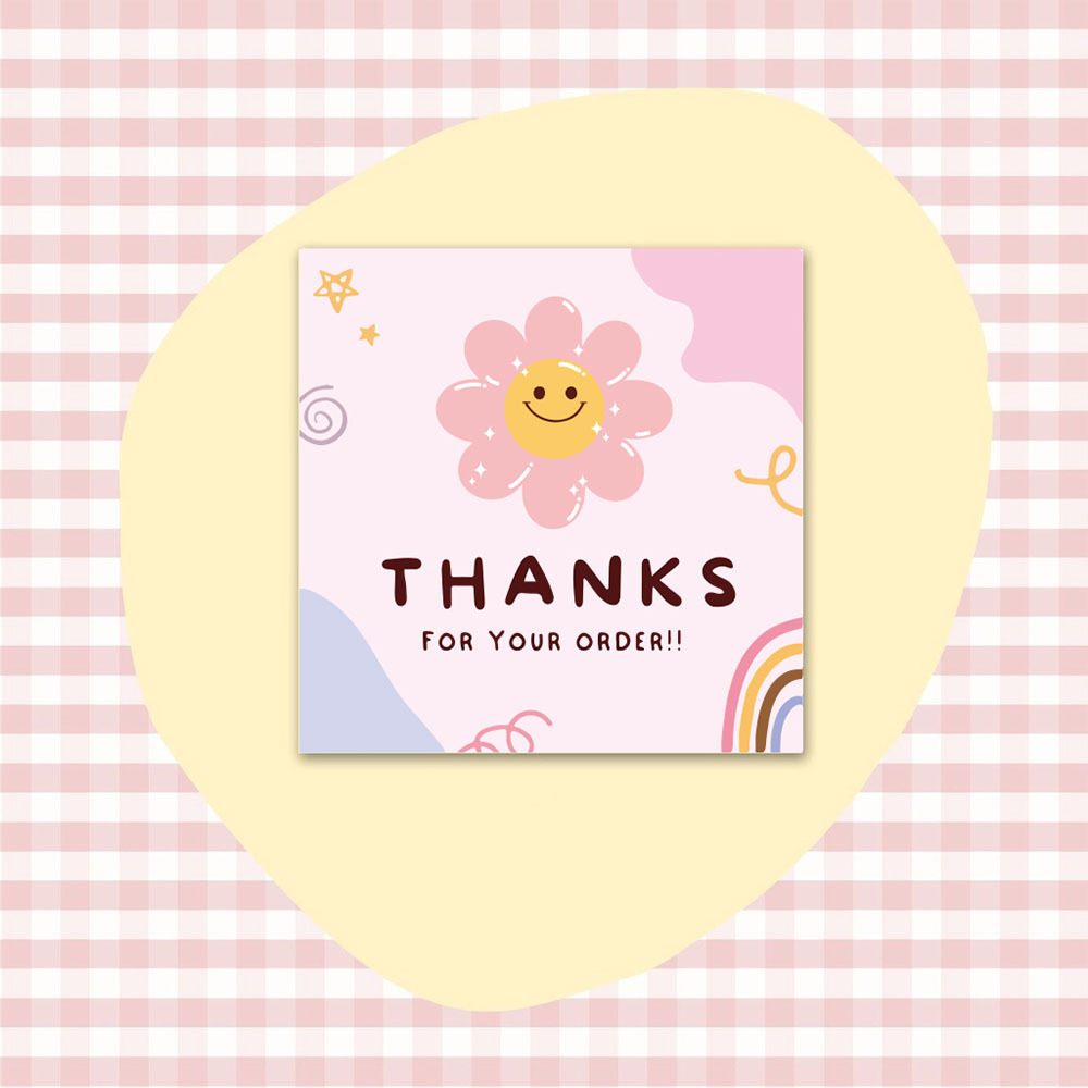 50pcs 6x6cm Pink Cartoon Square Thank You Card For Small Businesses Gift Box Greeting Decoration Packaging Wholesale Supplies