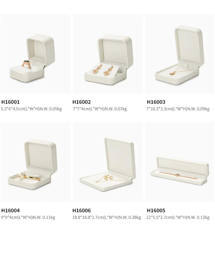 WoodTen Beige Jewelry Box Leather Ring Jewelry Organizer Box Earring Necklace Bracelet Box For Proposal Wedding Customizable