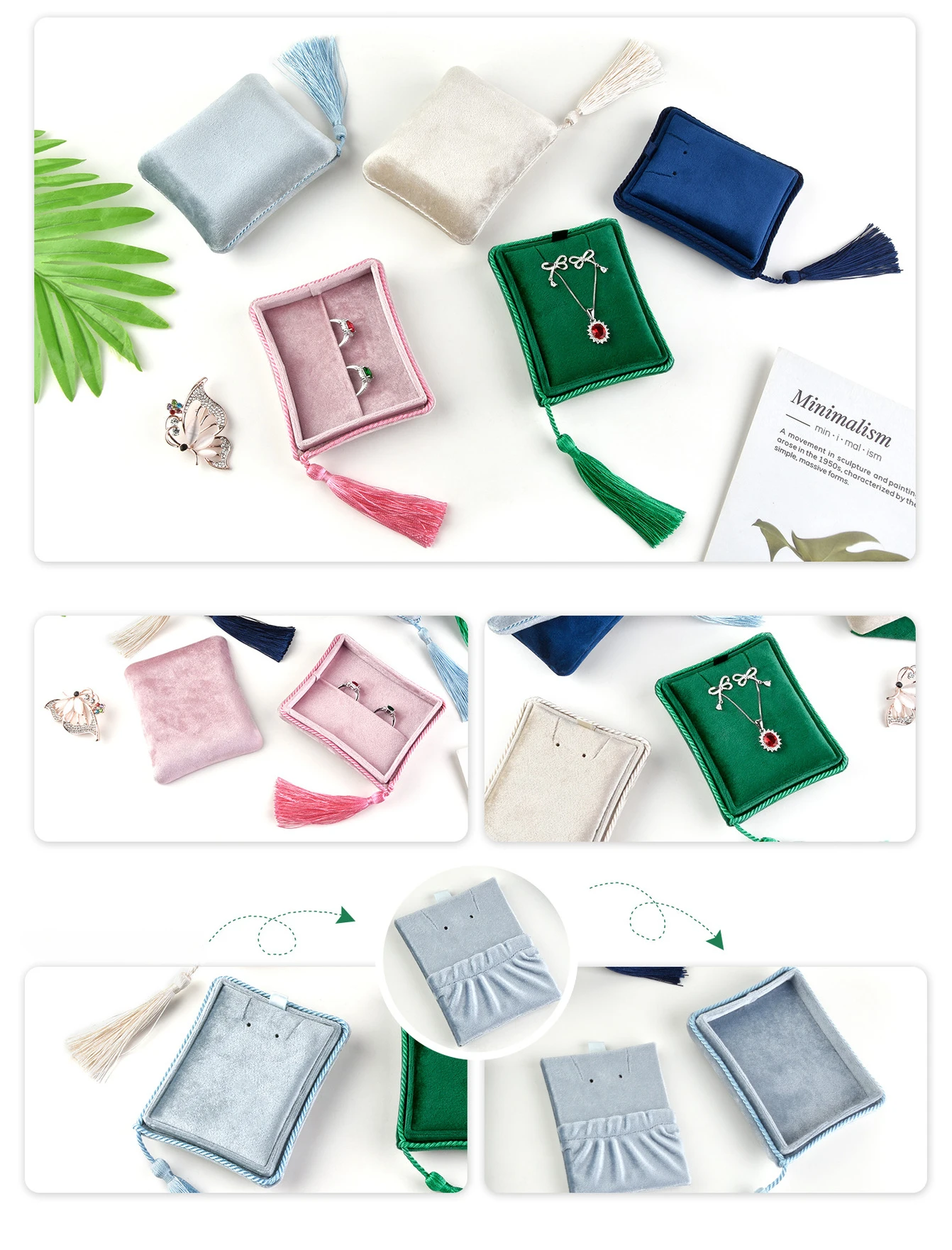 Velvet Tassels Jewelry Ring Necklace Bracelet Box Travel Portable Jewelry Box Jewelry Storage Box Wedding Gifts for Guests