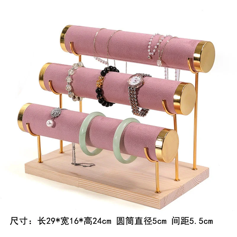 Detachable Jewelry Organizer with Wood Base Bracelet Watch Display Rack Business Exhibition Jewelry Bangle Stand 1/2/3/4 Layers