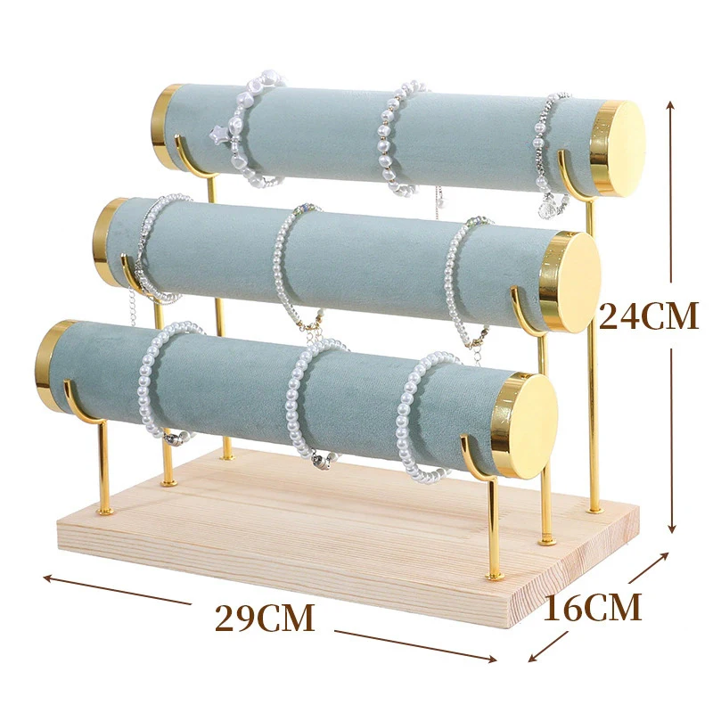 Detachable Jewelry Organizer with Wood Base Bracelet Watch Display Rack Business Exhibition Jewelry Bangle Stand 1/2/3/4 Layers