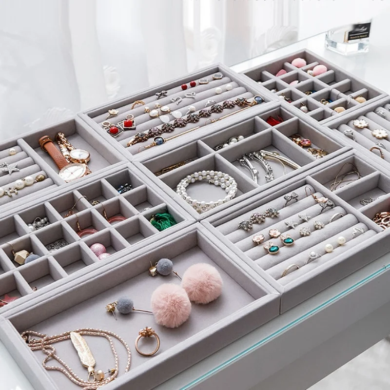 1PC Gray Velvet Jewelry Holder Earrings Ring Storage Tray Minimalist Jewelry Box Jewelry Desktop Organizer Box