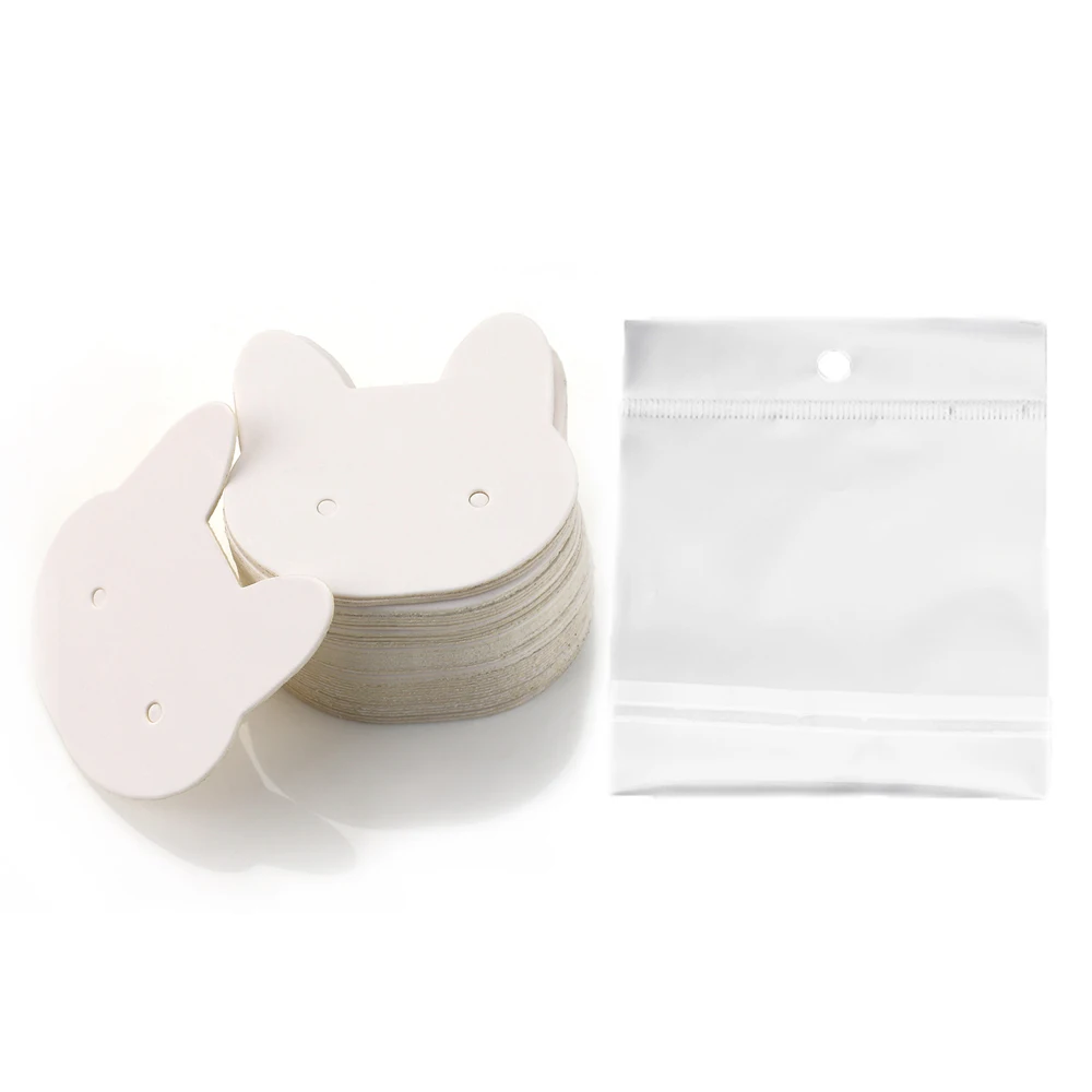 50pcs Earrings Card with 50pcs Bags Cat Cards Jewelry Display Packaging Cardboards Ear Studs Hang Tags Cards DIY Wholesale