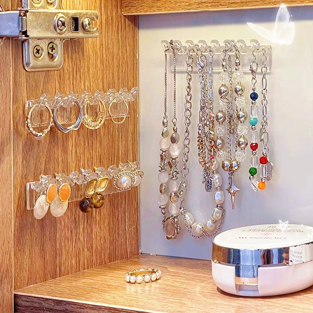 3 Pcs Adhesive Paste Wall Jewelry Hanger Storage Display Jewelry Hooks Holder Storage Cupboard Hanger Earring Necklace Hanger
