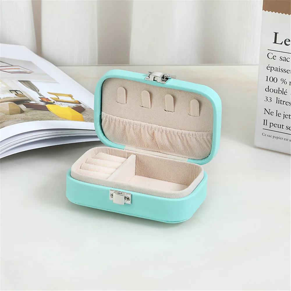 New In Macaron Jewelry Box for Travel Portable Ring Earrings Necklace Organizer Double Layer PU Leather Snap Button Display Case