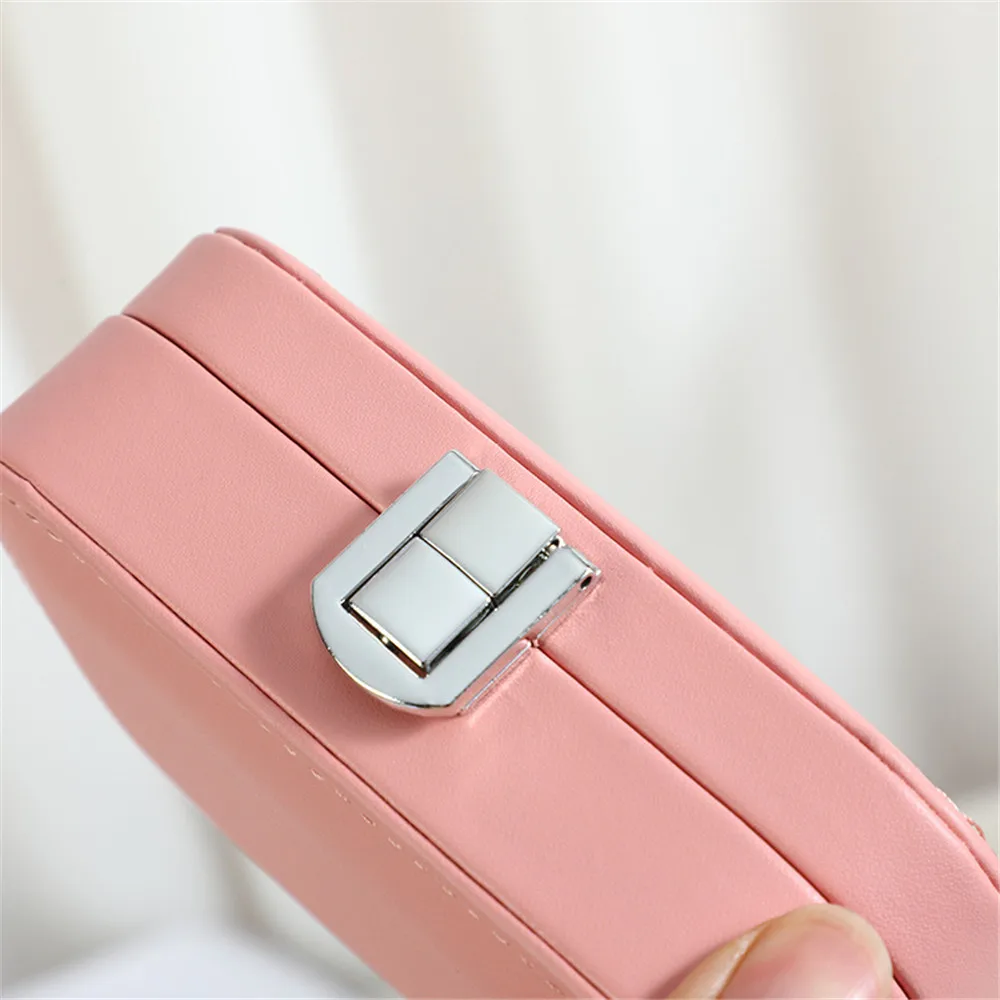 New In Macaron Jewelry Box for Travel Portable Ring Earrings Necklace Organizer Double Layer PU Leather Snap Button Display Case