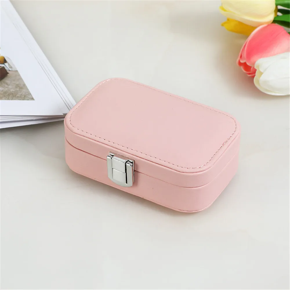 New In Macaron Jewelry Box for Travel Portable Ring Earrings Necklace Organizer Double Layer PU Leather Snap Button Display Case