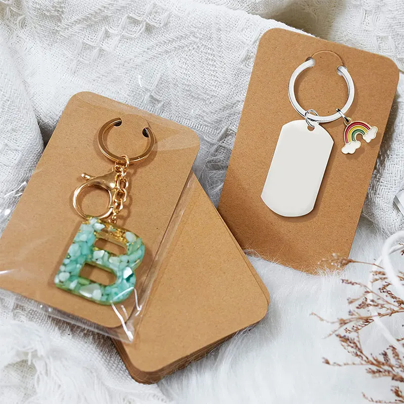 50pcs/lot Keychain Display Cards 7.5x12cm Kraft Paper Cards for diy Jewelry Key Packing Cardboard Keyrings Retail Price Tags