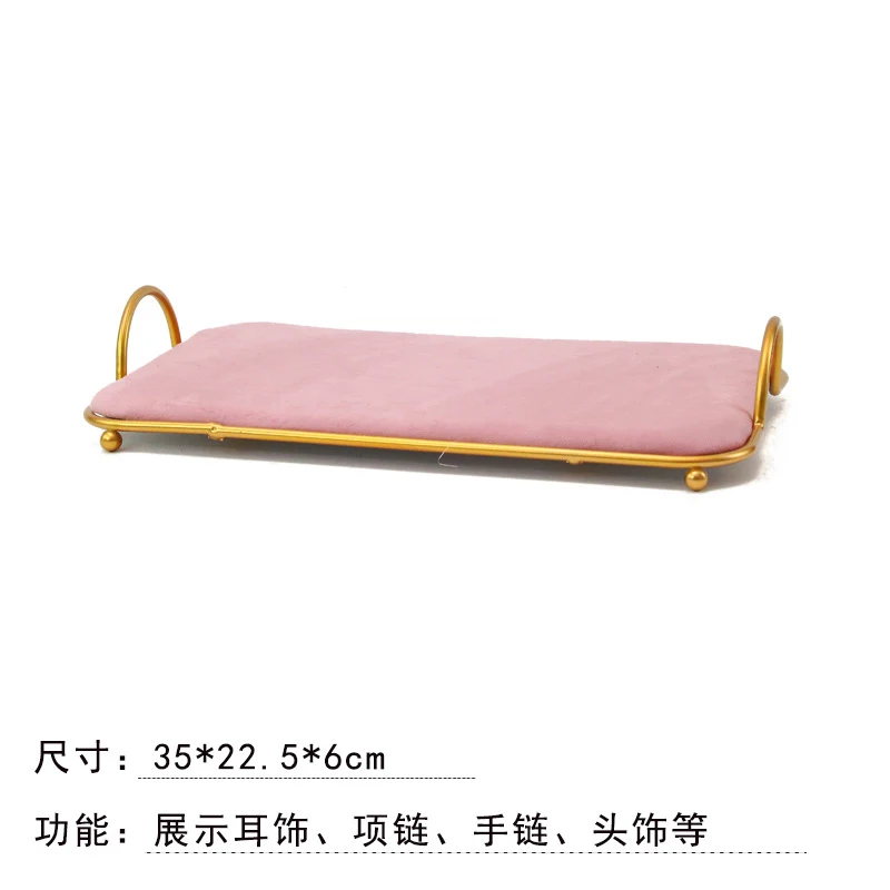 Pink Velvet Jewelry Display Board Necklace Earring Hanging Shelf Ring Jewelry Holder Tray Gold Metal Frame
