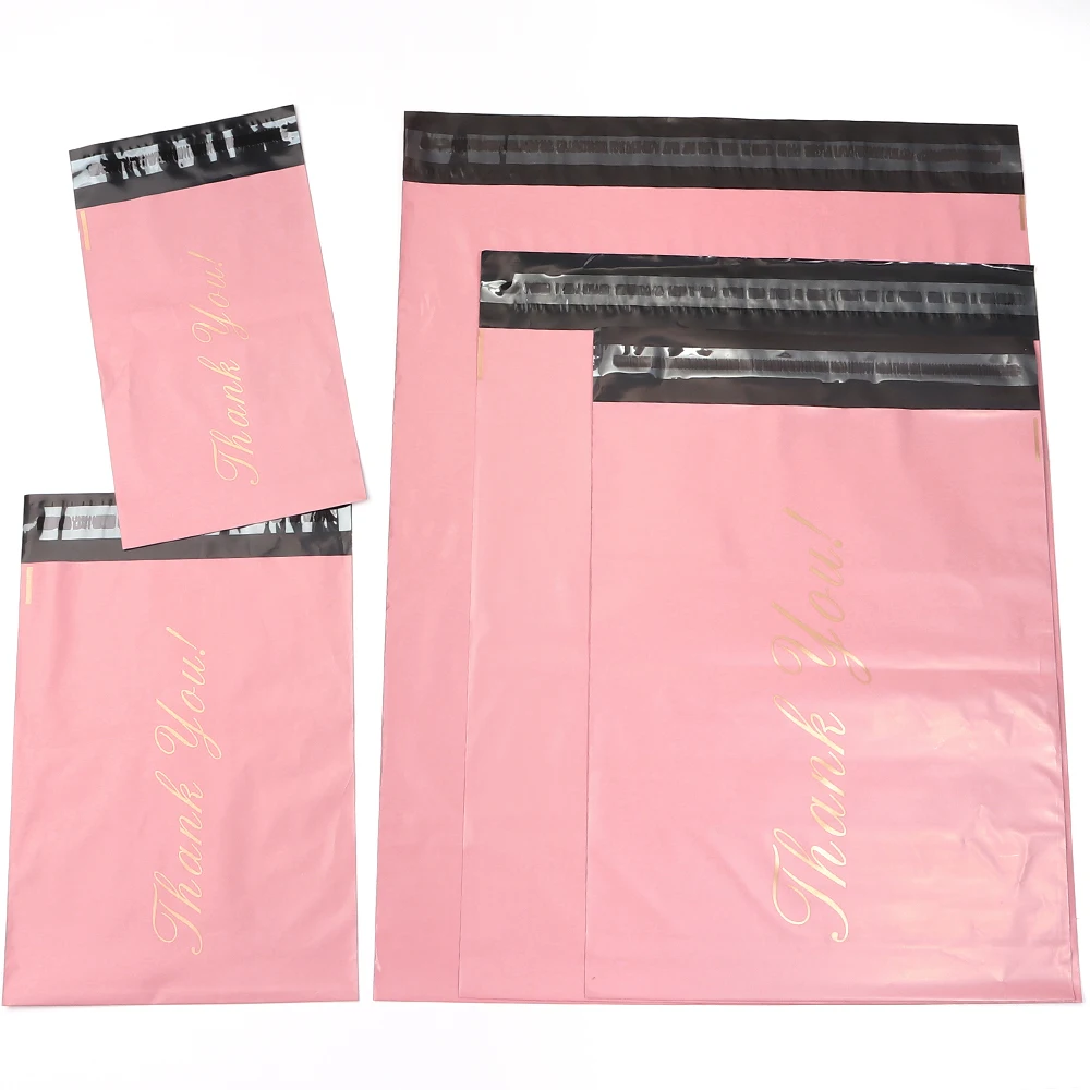5-10pcs Baby Pink Printed Thank You Bags Mailer Self-adhesive Envelope Bags For Gifts Jewelry Express Shipping Packaging Pouches