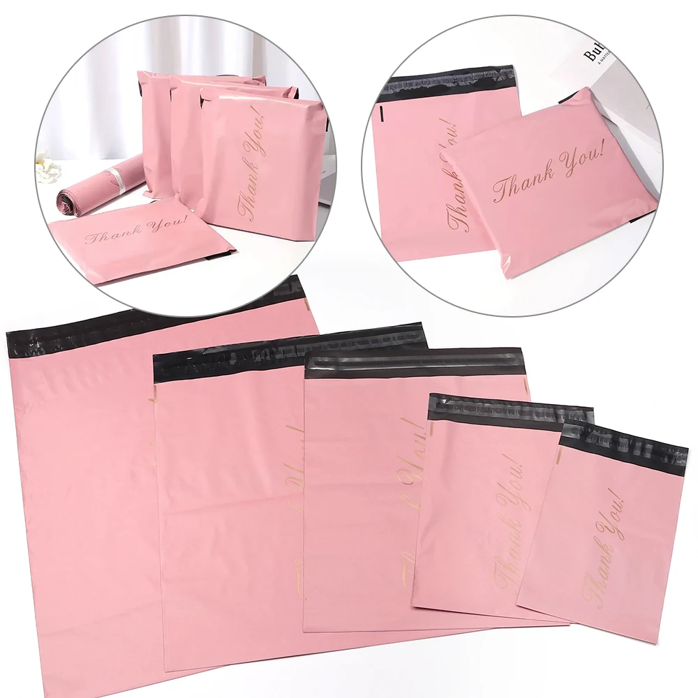 5-10pcs Baby Pink Printed Thank You Bags Mailer Self-adhesive Envelope Bags For Gifts Jewelry Express Shipping Packaging Pouches