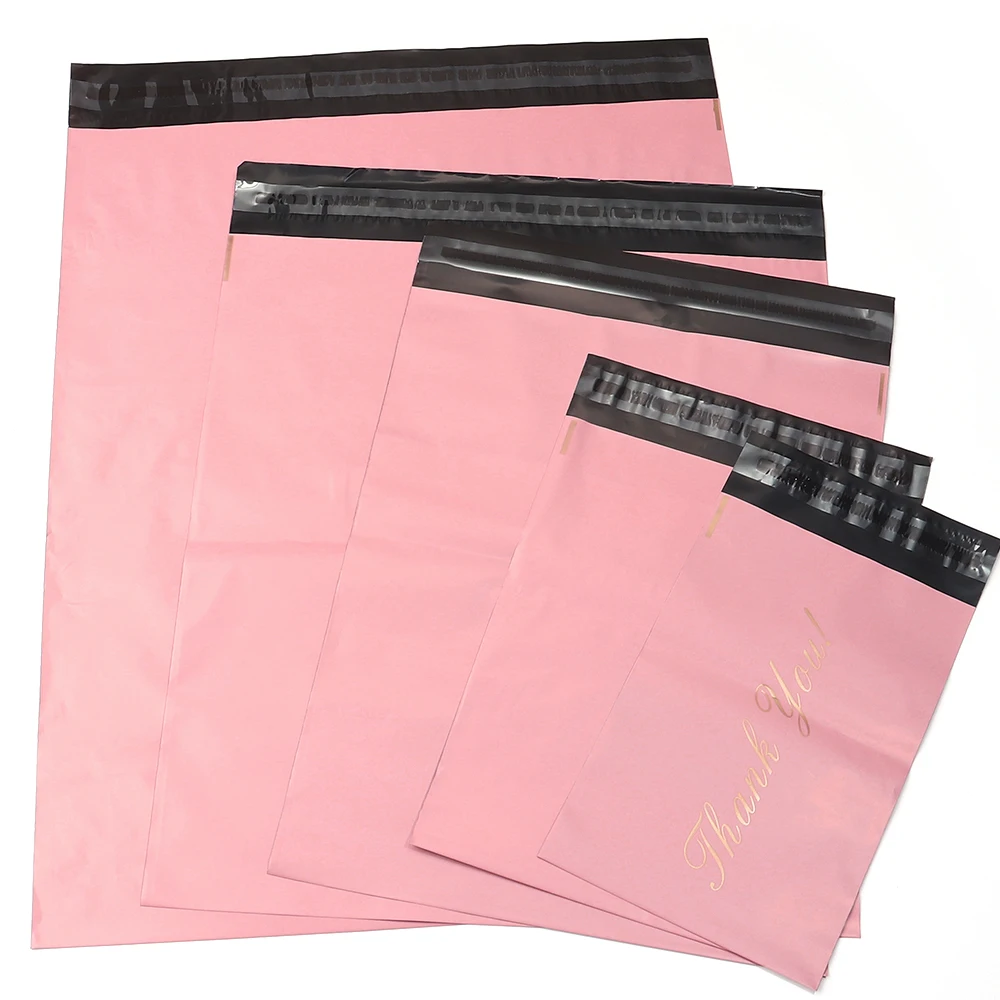 5-10pcs Baby Pink Printed Thank You Bags Mailer Self-adhesive Envelope Bags For Gifts Jewelry Express Shipping Packaging Pouches