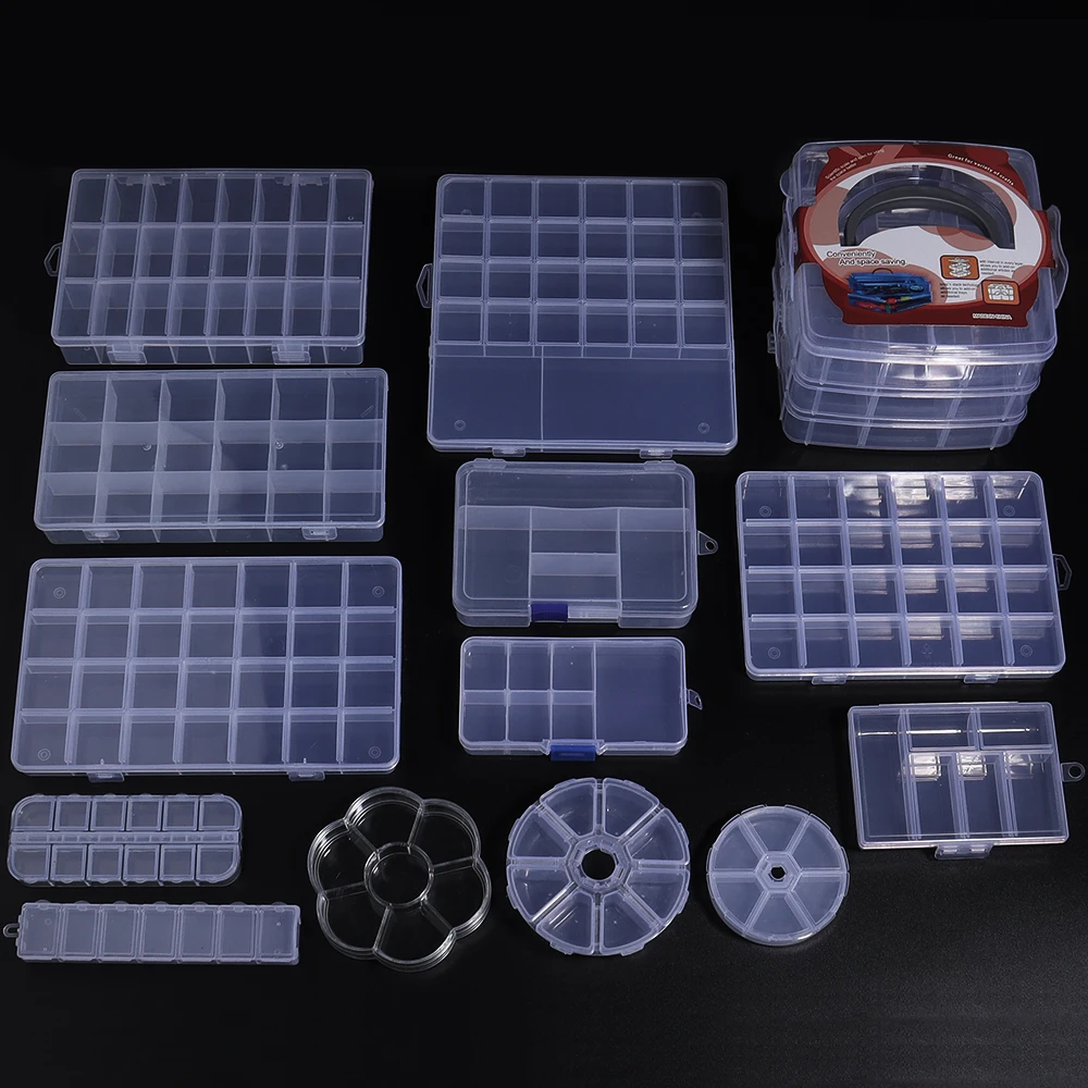 1Pc Multifunctional Clear Plastic Organizer Box with Grids Container Craft Storage for Beads Organizer Art DIY Jewelry