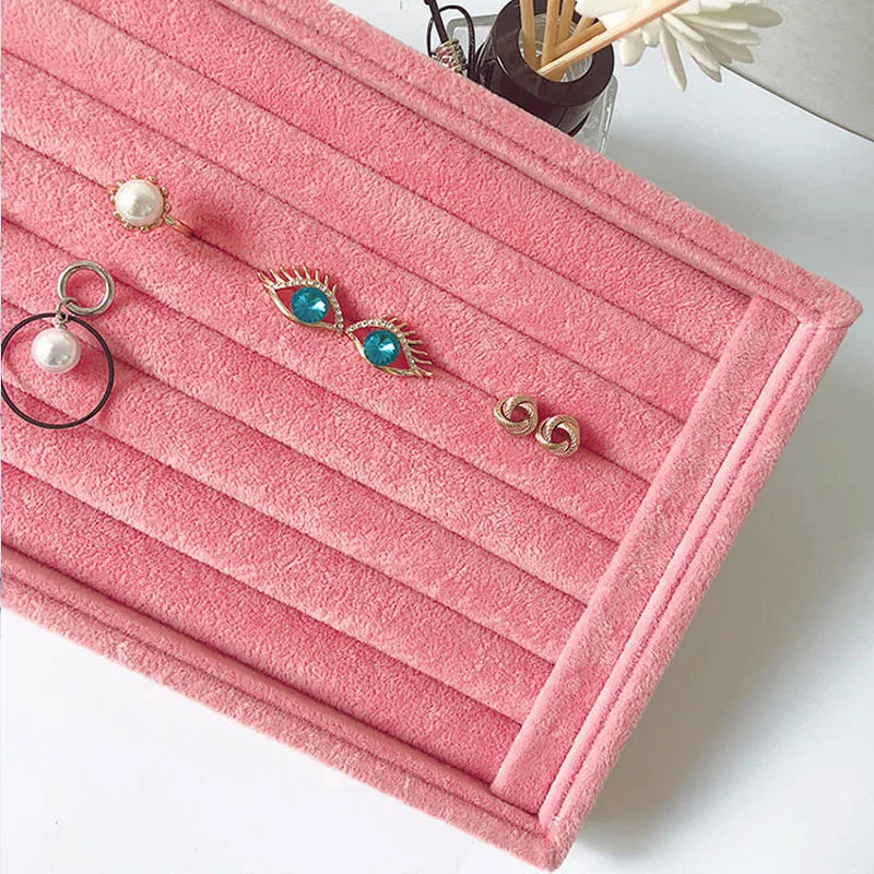 New Velvet Jewelry Flat Trays Box Earring Rings Storage Box Jewelry Case Display Convenient Charming Women Rings Trays Makeup