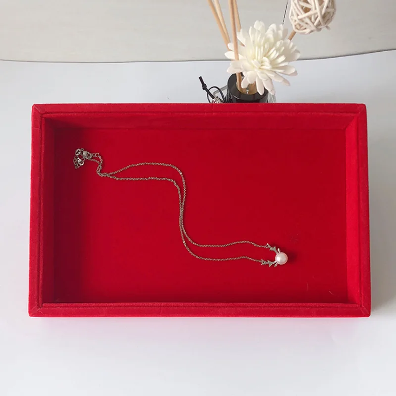 New Velvet Jewelry Flat Trays Box Earring Rings Storage Box Jewelry Case Display Convenient Charming Women Rings Trays Makeup