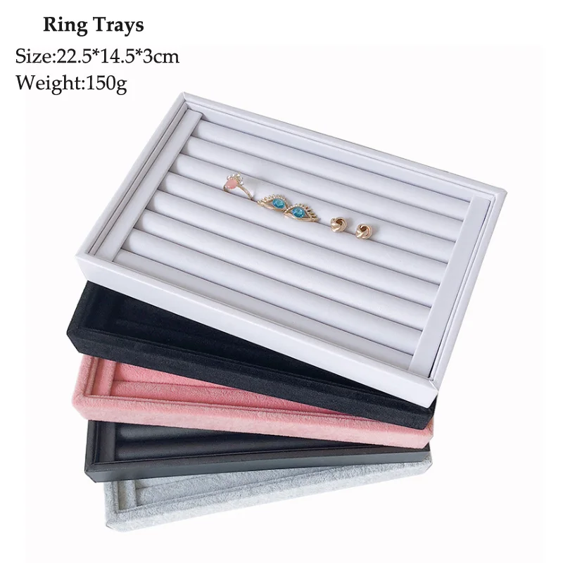 New Velvet Jewelry Flat Trays Box Earring Rings Storage Box Jewelry Case Display Convenient Charming Women Rings Trays Makeup