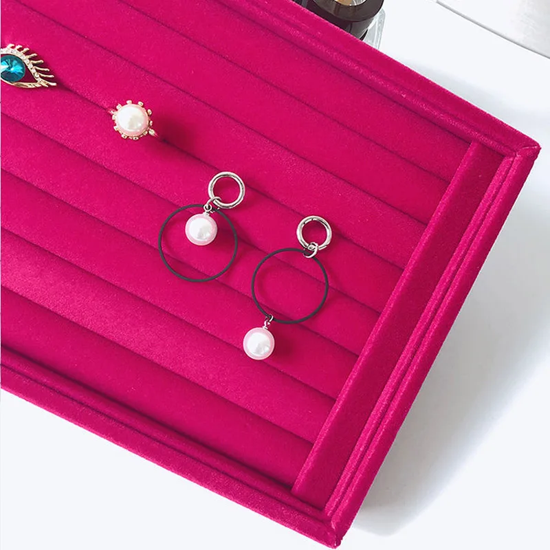 New Velvet Jewelry Flat Trays Box Earring Rings Storage Box Jewelry Case Display Convenient Charming Women Rings Trays Makeup