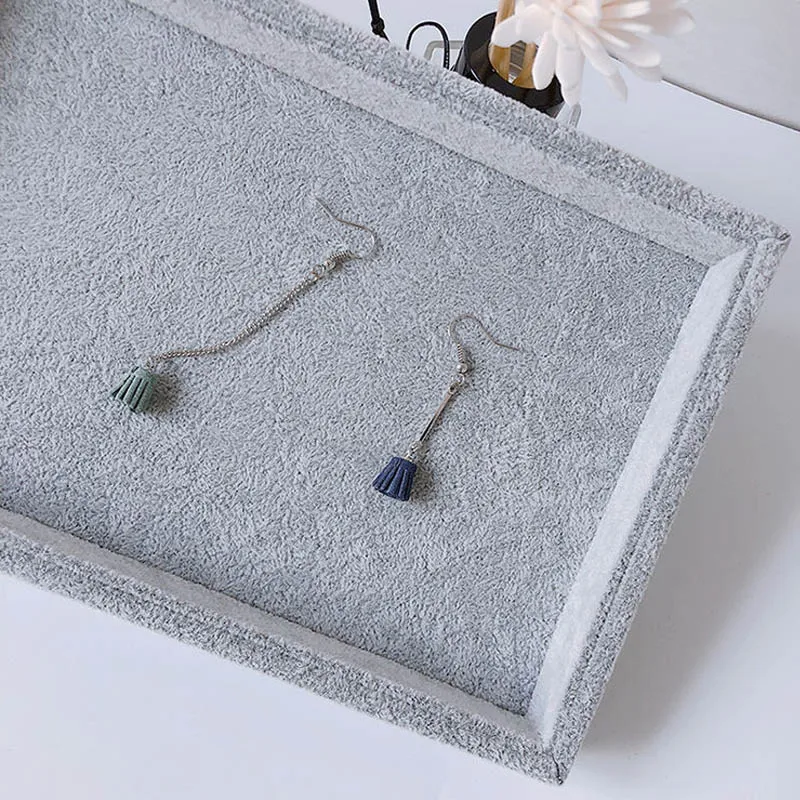 New Velvet Jewelry Flat Trays Box Earring Rings Storage Box Jewelry Case Display Convenient Charming Women Rings Trays Makeup