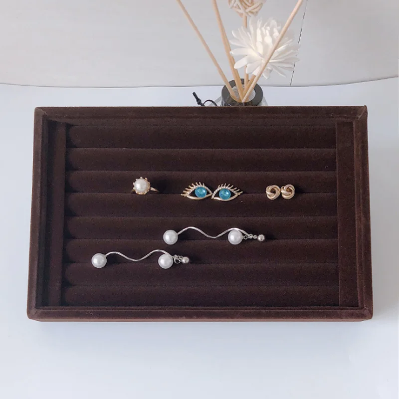 New Velvet Jewelry Flat Trays Box Earring Rings Storage Box Jewelry Case Display Convenient Charming Women Rings Trays Makeup